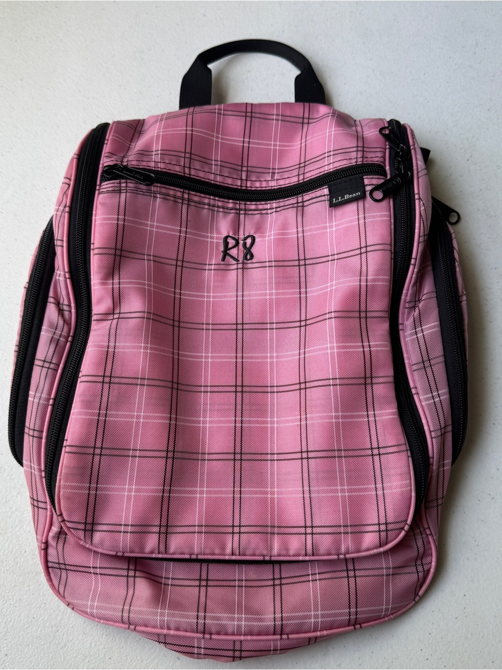 L.L. Bean Large Travel Toiletries Bag Pink Plaid Hanging Hook Nylon LLB#0FGR6